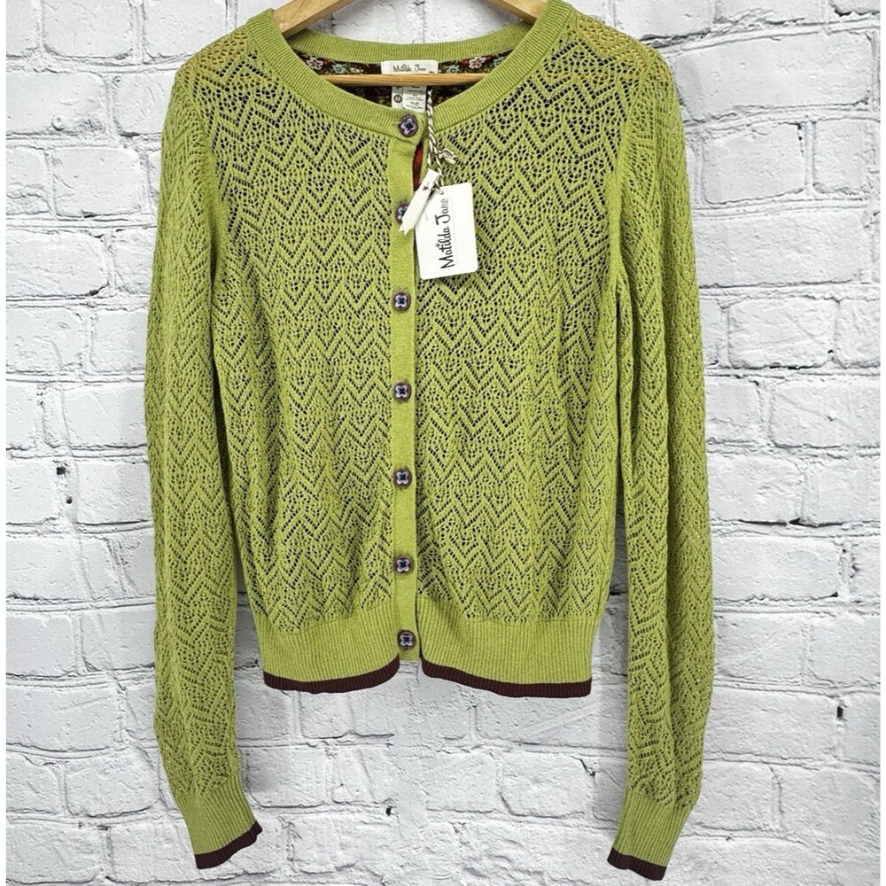 Matilda Jane Secret Fields Green Ivy Lined Floral Cardigan Sweater Size M